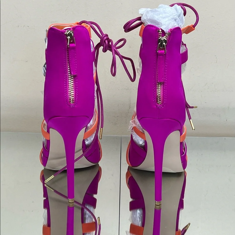 Sadie Magenta Orange Caged Stiletto Heel - Picture 6 of 8